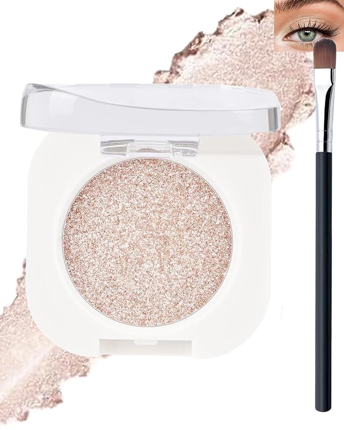 Single Glitter Eyeshadow, Sparkly Shimmer Glitter Eye Shadow Highlighter Palette Makeup, High Pigment Waterproof Champagne Pressed Eye Shadows Powder with Lightweight, Blendable for Daily Eye Look-11