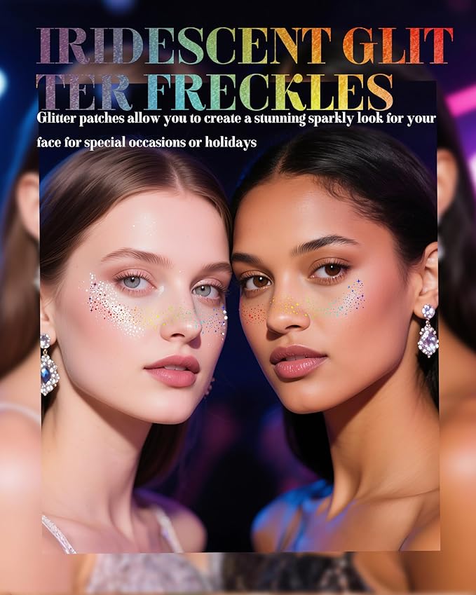 Makeup Patches, Holographic Multichrome Stickers Temporary Face Tattoos, Body Face Glitter for Women Girls, Country Concerts Singer Festival Rave Accessories (iridescent - 10 pcs)