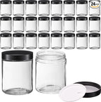 24 Pcs 8 oz Glass Jars with Lids, Clear Candle Jars with Black Lids Round Empty Candles Container Tins for Candle Making Storing Lotions Spice Powder Liquid Sample Makeup (Clear)