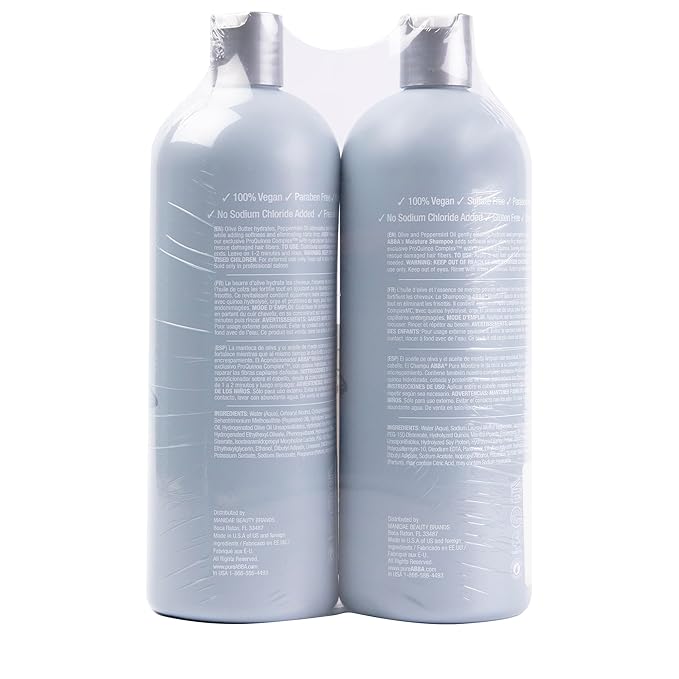 ABBA - Pure Moisture Shampoo & Conditioner Hydrating & Nourishing Value Duo Set – Olive Butter & Peppermint Oil, 32 fl oz Each