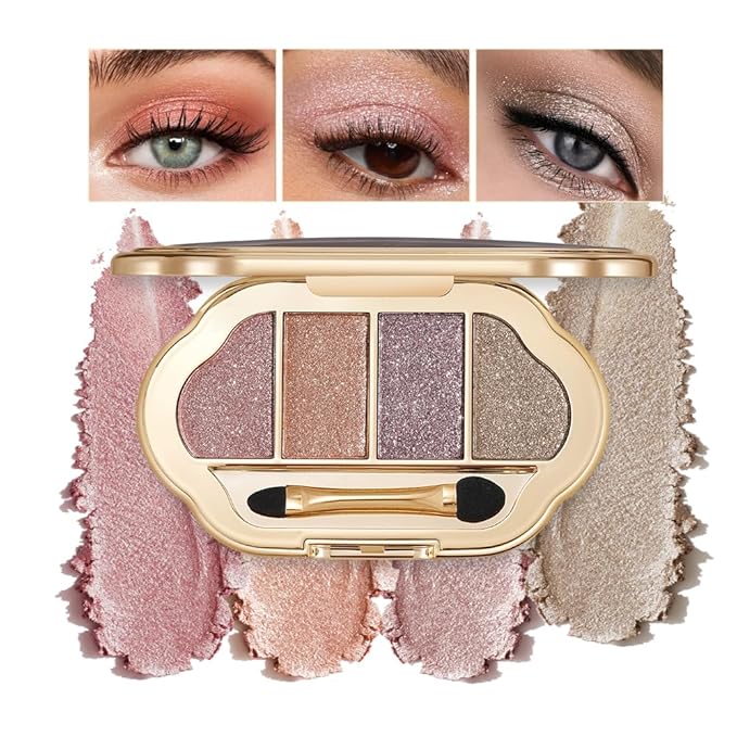 4-Color Eyeshadow Palette, Matte & Shimmer Neutrals, Highly Pigmented & Blendable, Everyday Natural Makeup, Travel-Friendly Compact, Champagne & Chocolate Brown