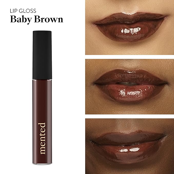 Mented Cosmetics Lip Gloss for Women Tinted Lip Balm Stain, Long Lasting Buildable Moisturizing Lipgloss Lipstick Topper, Made in USA, Cruelty Free Vegan Makeup, Baby Brown