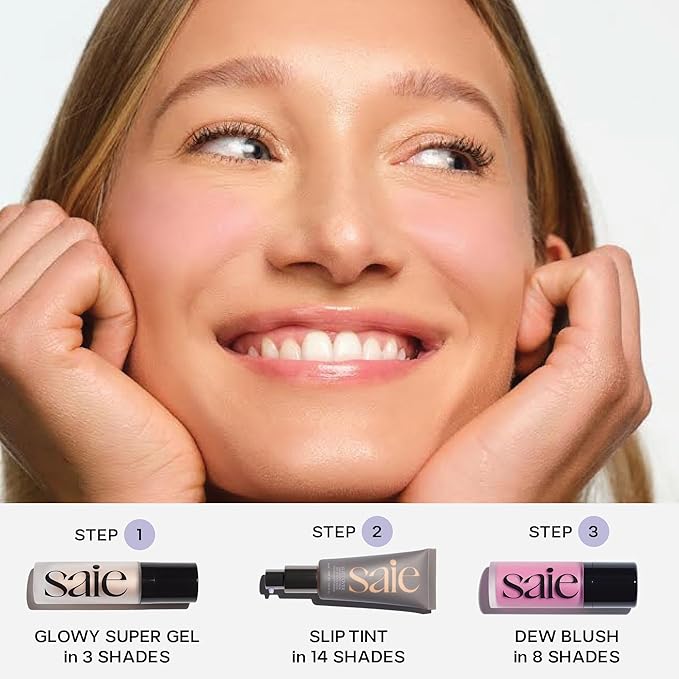 Saie Glowy Super Gel Mini Trio Holiday Gift Set- Lightweight Makeup Primer & All-Over Liquid Highlighter With Vitamin C and Squalane Oil for Glowing Skin - Starglow, Roseglow & Sunglow (0.5 oz Each)