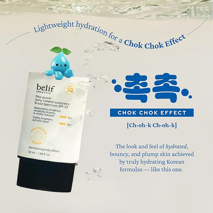 belif Dew Guard - Daily Mineral sun SPF 50 Hydrating Niacinamide Sunscreen (1.69 fl. oz) - Daily Broad Spectrum, Reduces Redness, No-White Cast, Non-Greasy, Korean Skincare