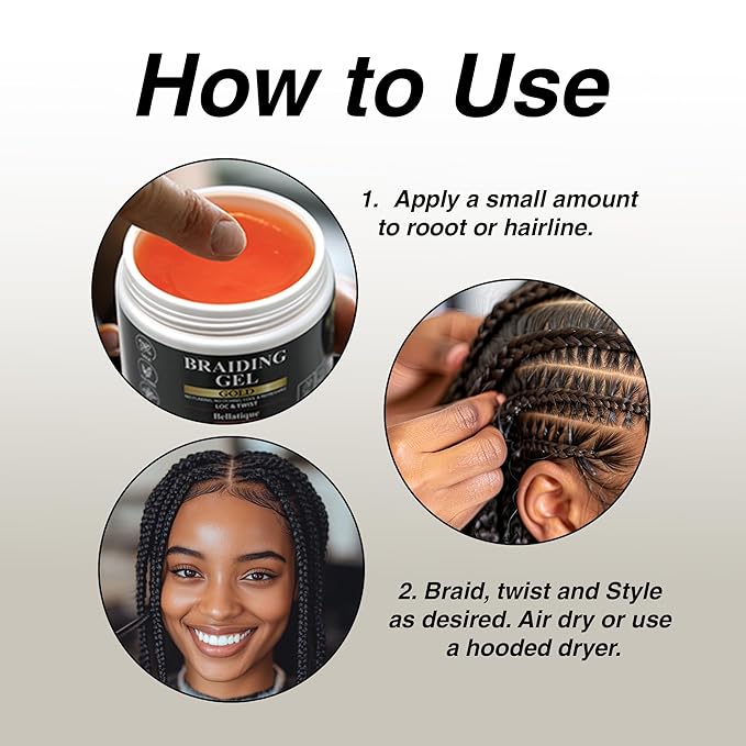 GOLD Braiding Gel Maximum Hold for LOC & Twist - No Flaking, No Whitening, Fast Drying, High Shine, Cool & Refreshing, Long Lasting Hold (15 oz)