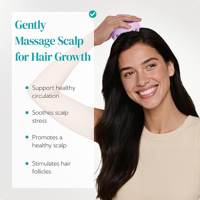 HEETA Scalp Massager 2 Pack for Hair Growth, Soft Silicone Bristles to Remove Dandruff and Relieve Itching, Scalp Scrubber for Hair Care Relax Scalp, Shampoo Brush for Wet Dry Hair, Purple & Green