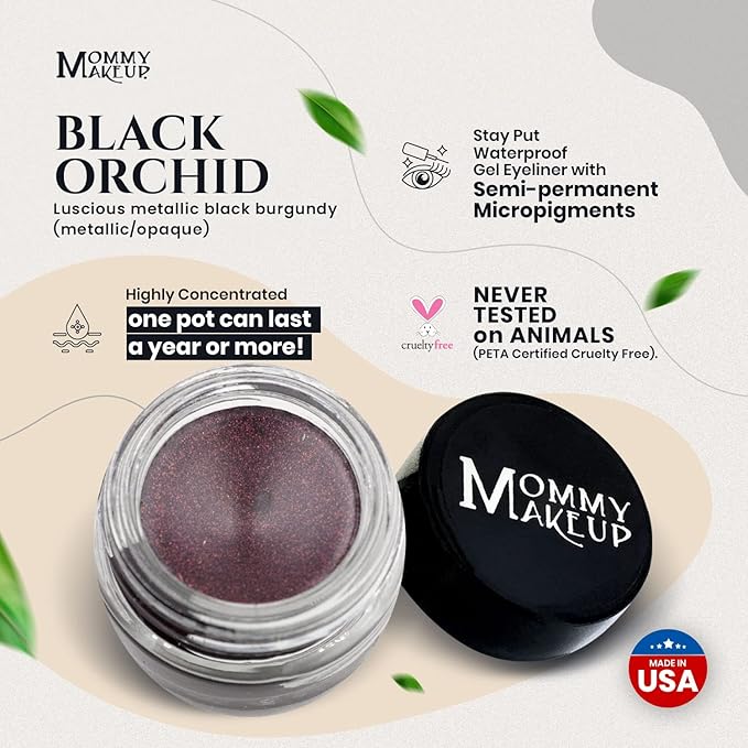Mommy Makeup Waterproof Stay Put Gel Eyeliner Pot with Micropigments - Smudge-Proof, Long Lasting, Highly Pigmented Cream Eye Liner, 0.14 oz (Black Orchid)