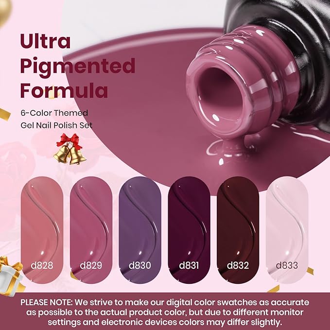 Beetles Burgundy Purple Gel Nail Polish Set - 6 Color Winter Purple Maroon Mauve Plum Gel Polish Kit, Soak Off UV LED Nail Gel for Autumn Manicure Nail Art Gifts for Women