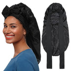 AWAYTR Long Satin Bonnet for Braids - Elastic Silk Hair Bonnets for Sleeping Night Cap Stretchy Tie Band for Women（Black）
