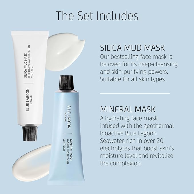 Blue Lagoon Signature Masks Travel Set, Includes Facial Mask Targeting Hydration, Calmness, Exfoliation & Nourishment, Leaving Skin Glowing and Radiant, 4 pack Skincare Gift Set