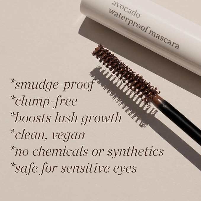 Ere Perez - Avocado Waterproof Mascara | Lengthen, Nourish, Enhance, Strengthen | Long-Lasting, Sensitive Eye Safe | Mamey + Camelia Oils | Vegan, Cruelty-Free, Clean Beauty (Brown, 0.35 oz | 10 ml)