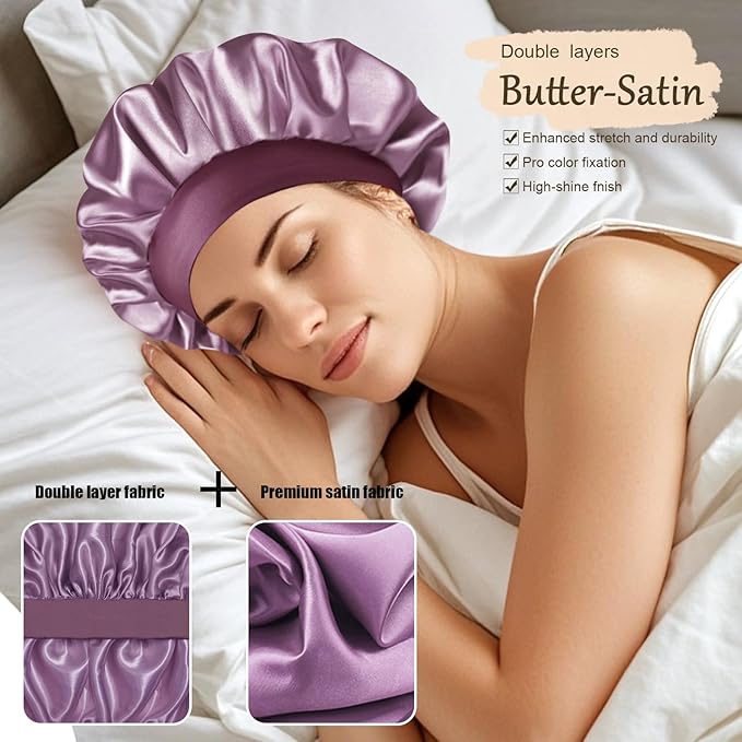 Satin Silk Bonnet for Sleeping, Soft Satin Lined Hair Bonnet for Women, Double Layer Sleep Nightcap