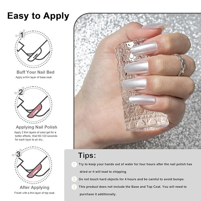 16.5ml White Glitter Nail Polish Large Volume Quick Dry Nail Polish, Long Lasting Shine, Fingernail Toenail Nail Art DIY Home Travel Nail Art Gift