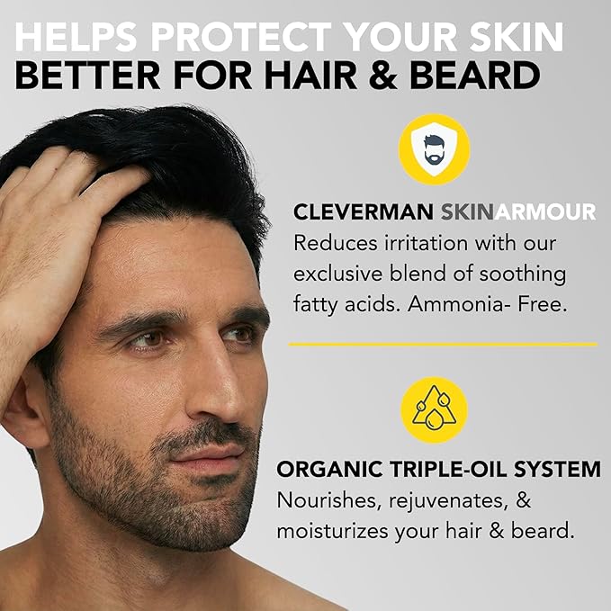 CLEVERMAN Jet Black Hair & Beard Dye for Men, All-in-One Reusable Kit - Permanent, Ammonia-Free, Professional-Quality and Natural-Looking Gray Coverage for Hair, Beard & Mustache