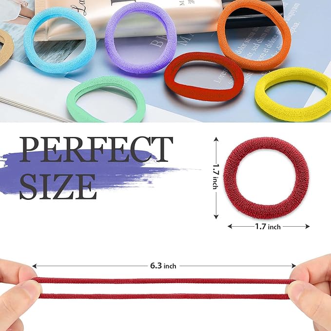 50Pcs Hair Ties for Women Girls,Cotton Seamless Hair Ties, Soft Ponytail Holders,No Crease No Damage Elastics Hair Bands with Box for Thick Heavy and Curly Hair (Set 2)