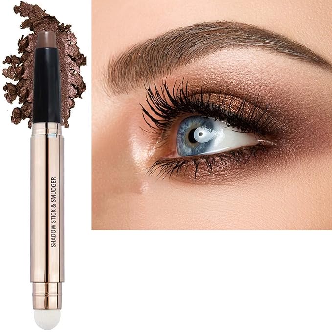 Brown Eyeshadow Stick Makeup, Highlighter Matte Cream Eye Shadow Pencil, Waterproof Hypoallergenic Long Lasting Crayon, Glitter Primer Palette Shimmer Eyeliner Pen wiht Soft Brush