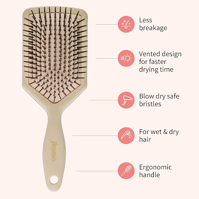 Paddle Hair Brush for Women-Detangling Cushion Brush with Soft Ball-Tip Bristles,Anti-Static Wide Brush for Wet Dry Hair,Smooth Comfortable Scalp Care