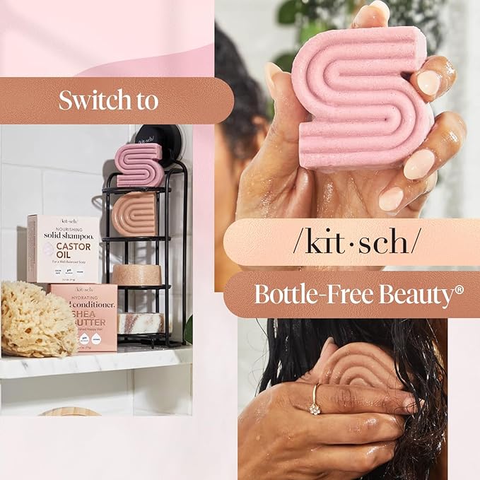 Kitsch Castor Oil Shampoo & Shea Butter Conditioner Bar – Shampoo and Conditioner Set - Hydrating & Moisturizing Bar Soap - Free of Paraben, Silicone, Sulfate - Made in USA - 2pc Set