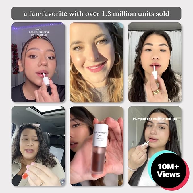 NOONI Korean Lip Oil Set - Appleberry & Applecherry | Long-Lasting, Moisturizing, Plumping, Revitalizing for Dry Lips, Waterproof, No Peel Off, Stocking Stuffers, lip plumper 0.12 FL Oz x 2ea