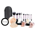 16pc Beginner Mineral Makeup STARTER KIT with 10 BRUSHES(5gm)Sample Size Foundation, Primer, Blush, Bronzer, Setting Powder for Learning, Occasional Use,First Time Users, Travel Size Kit(Pink Bisque)