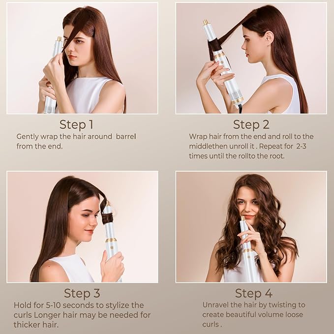 5 in 1 Blow Dryer Brush, Upgrade Hair Dryer Brush Air Curler Air Curling Wrap Styler, Detachable Hot Air Brush Negative Ion Curling Brush Iron, Hair Styling Tools for Drying Curling Straightening