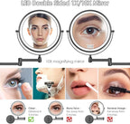 Rocollos 9" Wall Mounted Lighted Makeup Mirror, Large Double Sided 1X/10X Magnifying Mirror, 3 Color LED Vanity Mirror, Touch Dimmable 360° Swivel Light Up for Bathroom