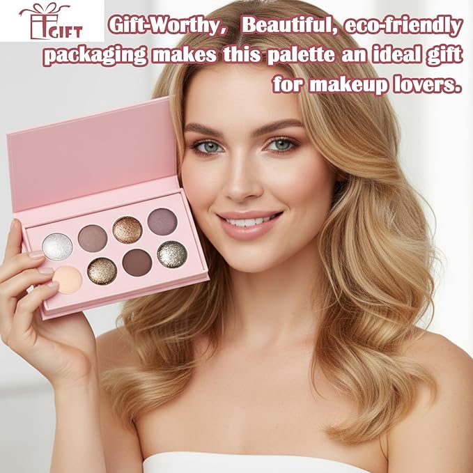 UCANBE 8 Color Matte Sparkling Shimmer Baked Eyeshadow Palette – Highly Pigmented, Smooth & Blendable Formula with Neutral & Earthy Tones for Everyday & Dramatic Eye Makeup Pallet