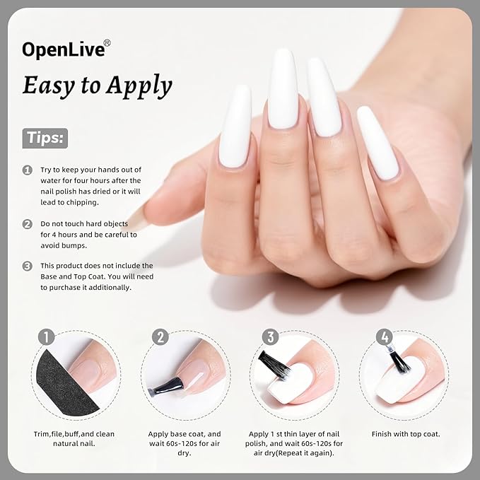 18ml White Nail Polish Large Volume Quick Drying Nail Polish, Fast Drying and Long Lasting Color Nail Art DIY Home Manicure Gift for Women