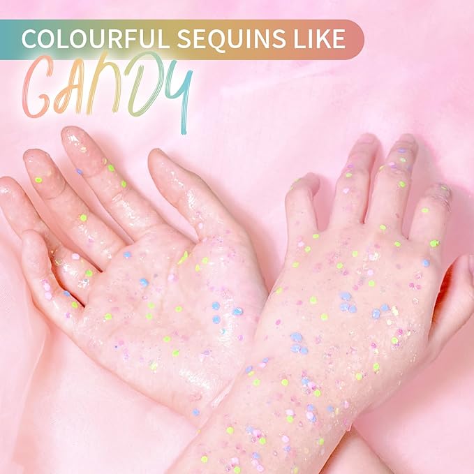 DAGEDA Rainbow Body Glitter Gel, Face Glitter for Pride Day Makeup Sequins Shimmer Eyeshadow, Chunky Glitter for Face Hair, Holographic Cosmetic Laser Powder Festival Glitter Makeup1.7oz (Candy Color)