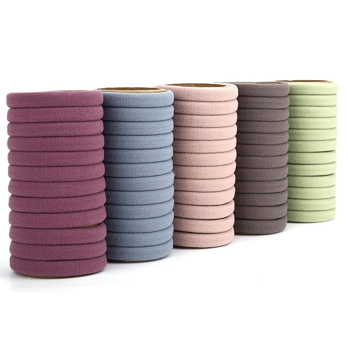 50PCS Large Hair Ties, Thick Cotton Seamless Hair Ties, Hair Elastic Ponytail Holders, No Damage for Thick Heavy Hair, 2 Inch in Diameter, 5 Colors