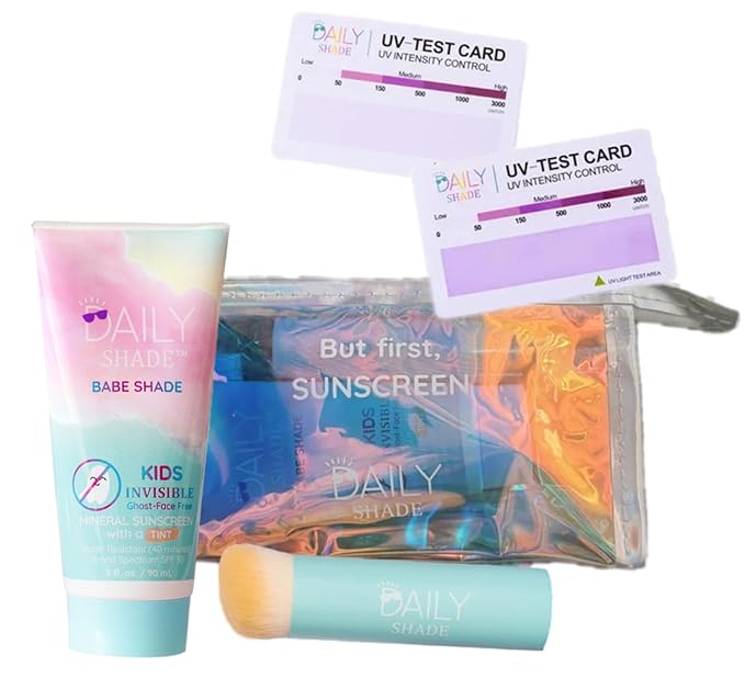 Kid's Sunscreen Starter Kit – Tinted Mineral Sunscreen for Face & Body with SPF 30, Shade Brush, Travel Bag & UV Card – Non-Nano Zinc, Reef Safe, Water Resistant & Hypoallergenic Skin Care