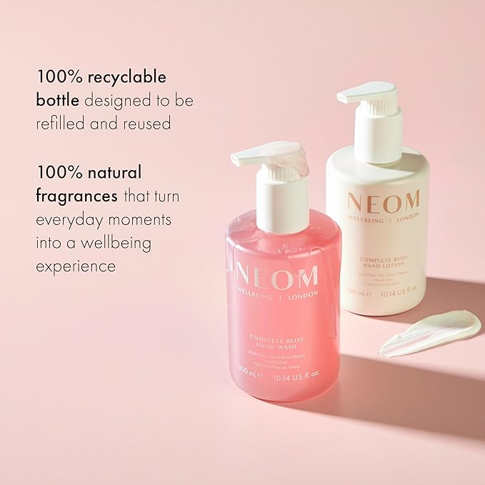Neom Complete Bliss Hand Lotion, 300ml | Rose, Lime & Black Pepper I 19 Essential Oils I 100% Natural Fragrances I 100% Recyclable Bottle I Calming I Nourishing