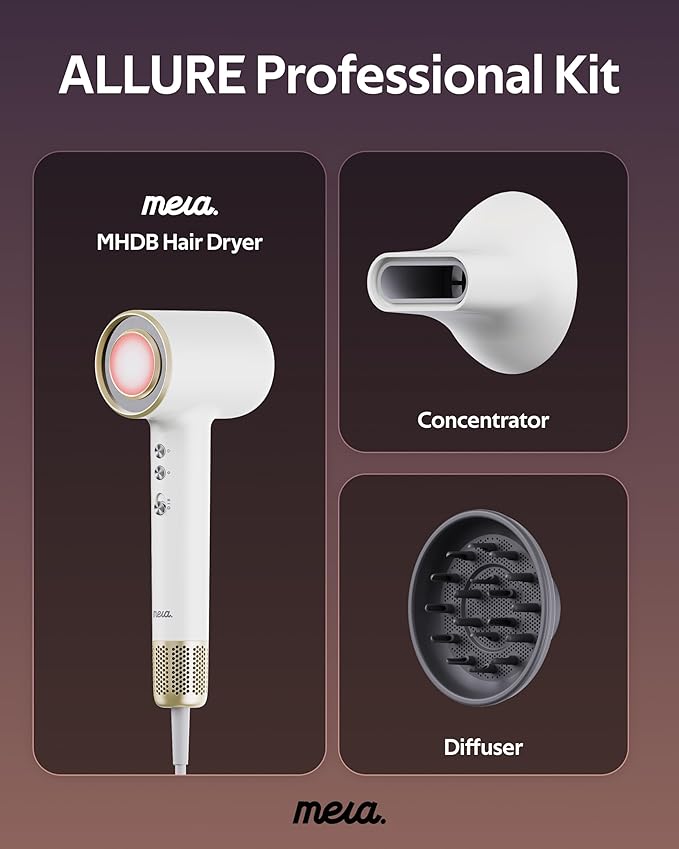 Professional Bi-Ionic Hair Dryer- mera Classic -Fast Drying Salon Results Blowdryer w/Magnetic Diffuser & Concentrator for Women, One Button Safe Mode for Cooling, cUL Certified, Lightweight, Travel