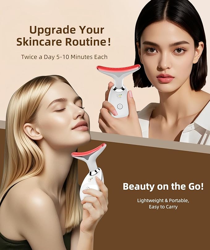 7 Color Face and Neck Massager Light Therapy, Red Light Based Facial Massager for Skin Care, Smoothing, Firming (White)