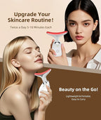 7 Color Face and Neck Massager Light Therapy, Red Light Based Facial Massager for Skin Care, Smoothing, Firming (White)