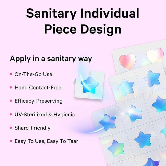 Sosky Hologram Pimple Patches for Face, Hydrocolloid Acne Patches with Salicylic Acid, Cute Star Zit Stickers,Colorful Blemish Covers,48 Count Pink Heart Flower