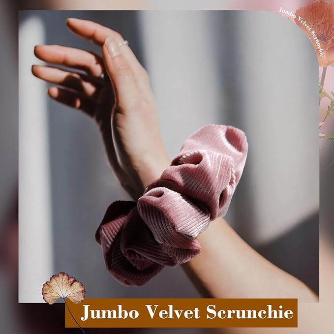 CEELGON Dusty Pink Big Corduroy Scrunchie 6.5 Inches Jumbo Scrunchies Hair Ties Oversized Ponytail Holder for Thick Curly Hair Extra Large Hair Accessories for Women (Dusty Pink)