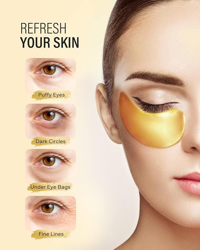 24k Gold Under Eye Patches (30 Pairs), Eye Mask, Collagen Skin Care Products, Eye Patches for Puffy Eyes, Eye Masks for Dark Circles and Puffiness.