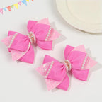 4" Sparkly Glitter Sequin Ribbon Hair Bow Clips,Pearl Wedding Boutique Alligator Barrettes Pins for Teens Toddler,Cheerleader Girls Kids Birthday Party Dress Decor Accessory (Pink)