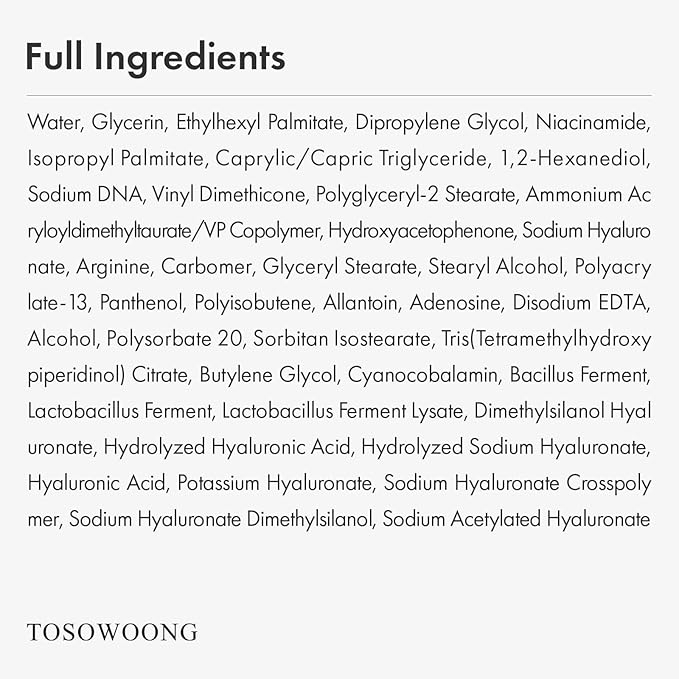 TOSOWOONG PDRN Hyaluron Face Cream, 5,000ppm Salmon DNA, Niacinamide, Hyaluronic Acid and Panthenol Moisturizer for Hydrating & Firming, Uneven Skin Tone Care, Korean Skincare, 50ml / 1.69 fl. oz.