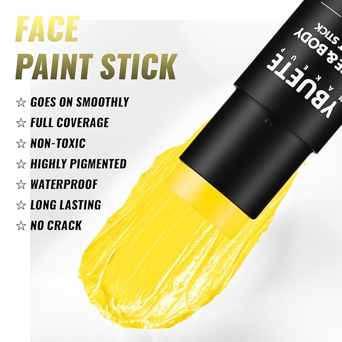 Yellow Oil Based Face Body Paint Stick, Non-toxic Full-coverage Face Painting for Halloween Lion Tiger Minions Stage Zombie Cosplay SFX Makeup, Waterproof Cream Yellow Body Painting for Adults