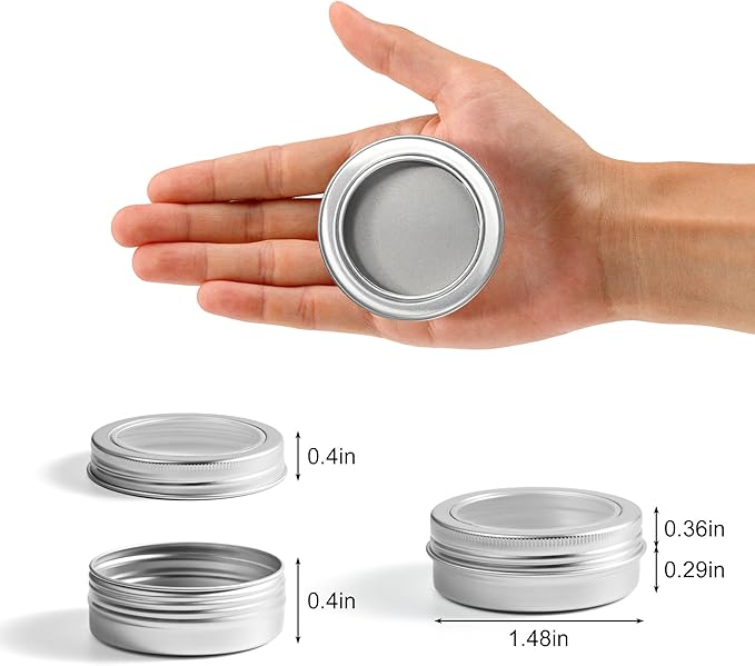 24 Pack 2 Ounce Screw Top Aluminum Tin Jar with Screw Clear Lid and Blank Labels, Refillable 60ml Metal Containers for Lip Balms, Candles, Salves, Spices, Crafts (Silver)