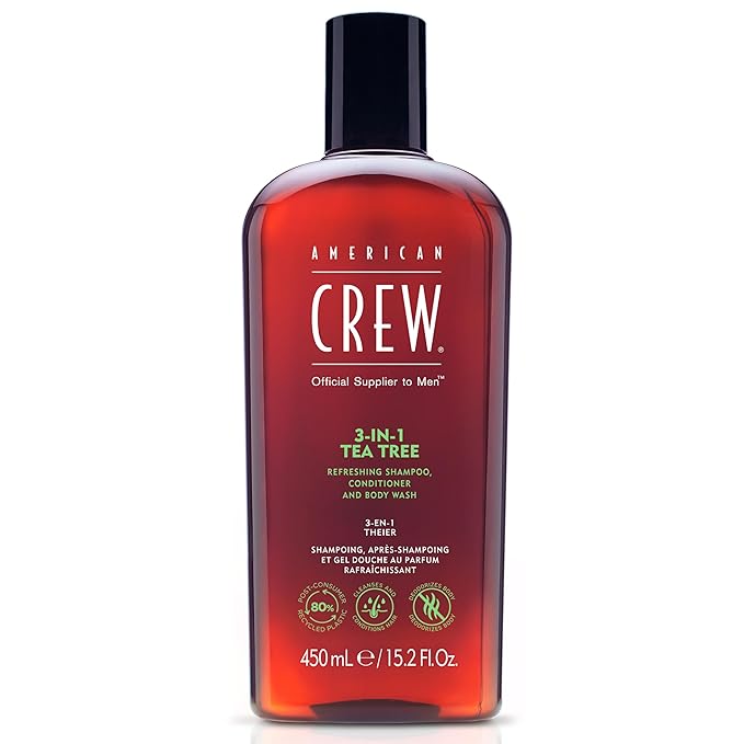 American Crew Shampoo, Conditioner & Body Wash for Men, 3-in-1, Gift for Men, Tea Tree Scent, 15.2 Fl Oz