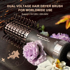 Travel Dual Voltage Hair Dryer Brush 4-in- 1,Portable Mini Hot Air Blow Dryer Straightener & Curler Brush,Titanium Oval Blowout Styler Volumizer Tools-Dark Chocolate