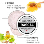 Original Rascal Deluxe Pomade for Men #1 - Matte Hair Paste with Light Hold & Shine - Men's Styling Dry Care Solution Product for All Hair Types - Natural Infused with Beeswax & Grapeseed Oil - 3.4 oz