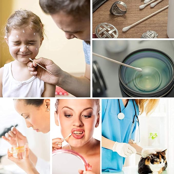 200 PCS 6 Inch Extra Long Cotton Swabs with Wooden Handles - Long Stem Cotton Swabs Tipped Applicator Tool for Makeup, Eye Ear Eyeshadow Removal, Jewelry Cleaning, Personal & Pets Care