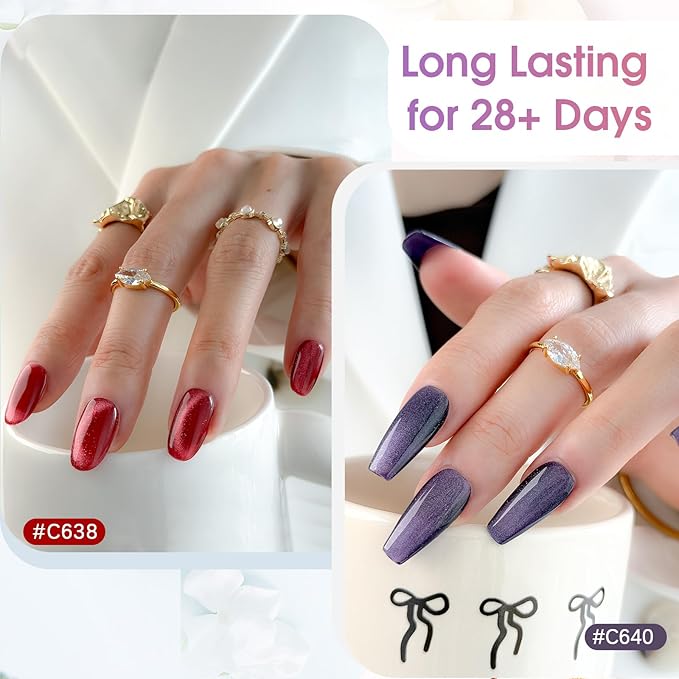 ROSALIND 8PCS Cateye Gel Polish with Magnet Stick - Magnetic Cat Eye Gel Nail Polish Sparkle Diamond Effect Magic Magnetic Glitter Soak Off Led Nail Art DIY Salon Gifts For Women