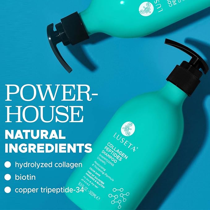 Luseta Thickening Shampoo and Conditioner Set with Collagen Peptides Strengthen and Moisturize for Thin & Dry Hair, Promote Thickness and Reduce Breakage for Fuller-Looking Hair 16.9oz×2