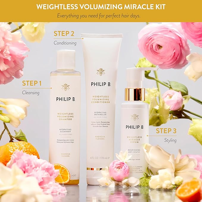 PHILIP B. Weightless Volumizing Miracle Kit ($205 Value) - Limited Edition Set Includes Shampoo, Conditioner and Weightless Miracle Serum + Bonus Detangling Comb