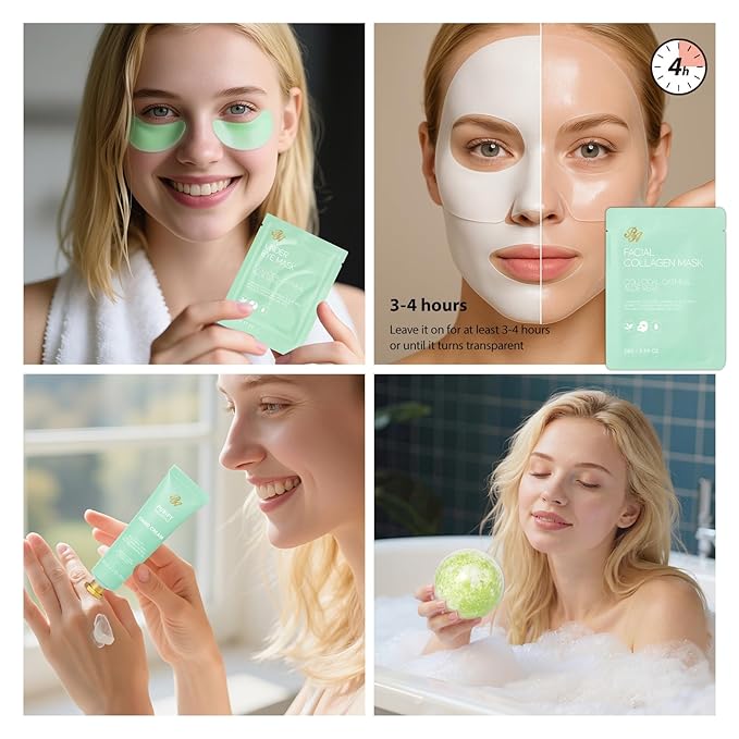 Christmas Gifts for Women, 33 Pcs Tea Tree Collagen Face Sheet Mask, Skin Care Gift, Self Care Kit Spa Gift Baskets, Necklace, Lip Gloss, Bath and Body Set, Face Serum, Mother Day, Birthday Present